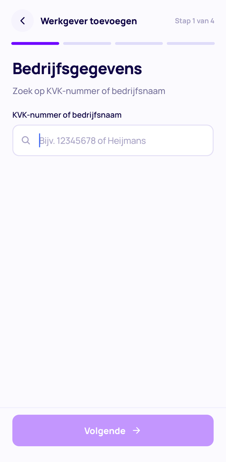 Bedrijfsgegevens invullen in de WorkChain app